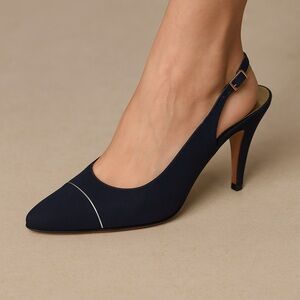 Authentic Vintage Chanel Cap Toe Slingback Heels Black Satin Size 37